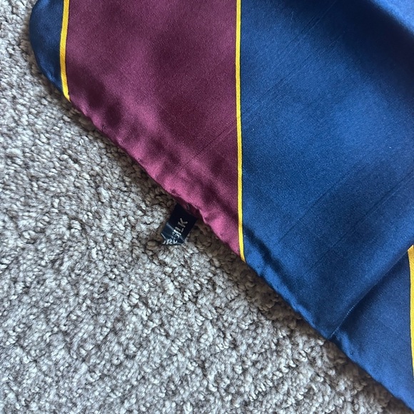 Geometric Burgundy and Blue Silk Scarf - Picture 4 of 4